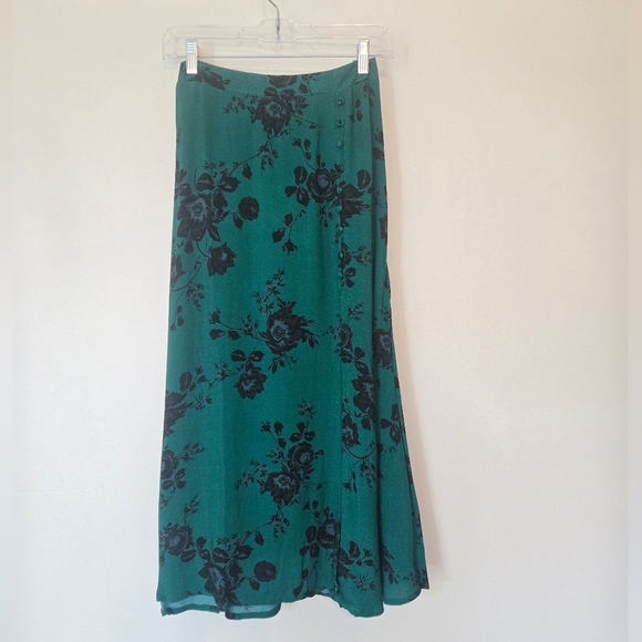NWT Band of Gypsies Etta Emerald Floral Midi Skirt Small - Picture 3 of 8